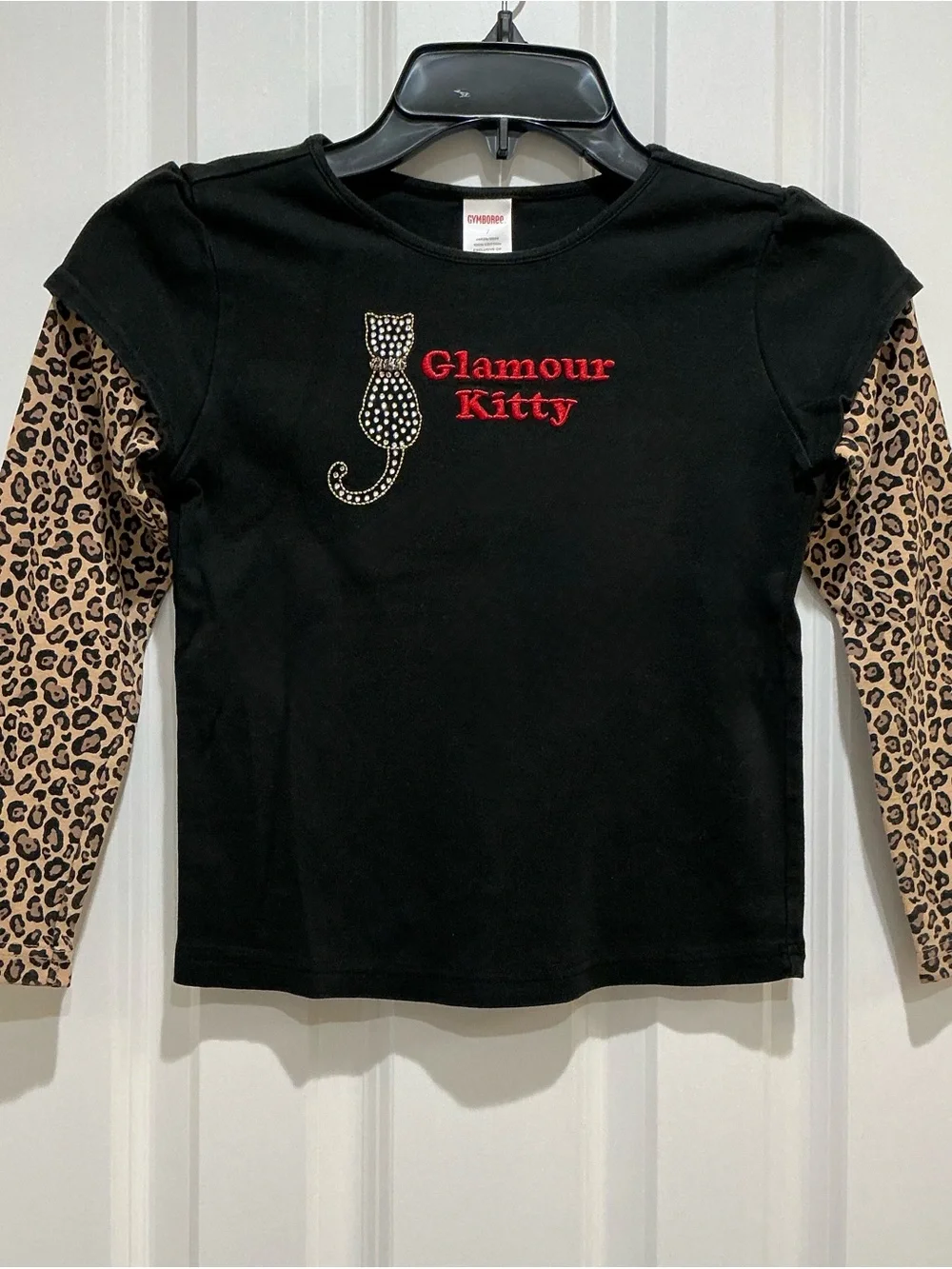 Gymboree Black Long-Sleeve Tee with Leopard Print Sleeves